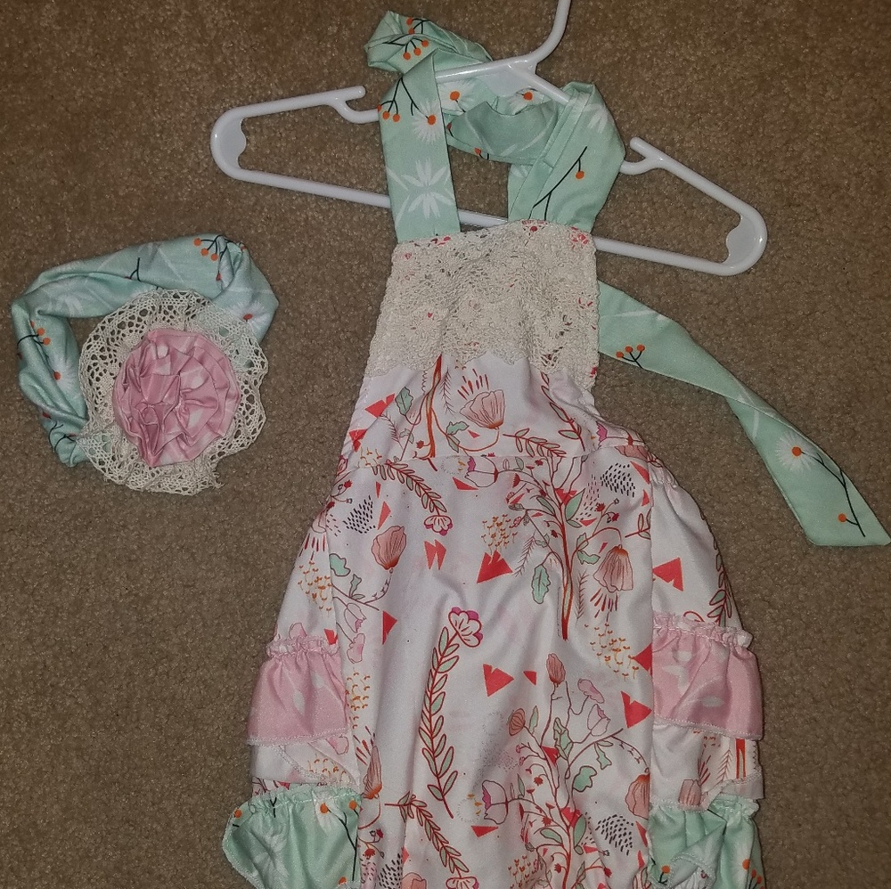 6 months girls bubble with matching headband